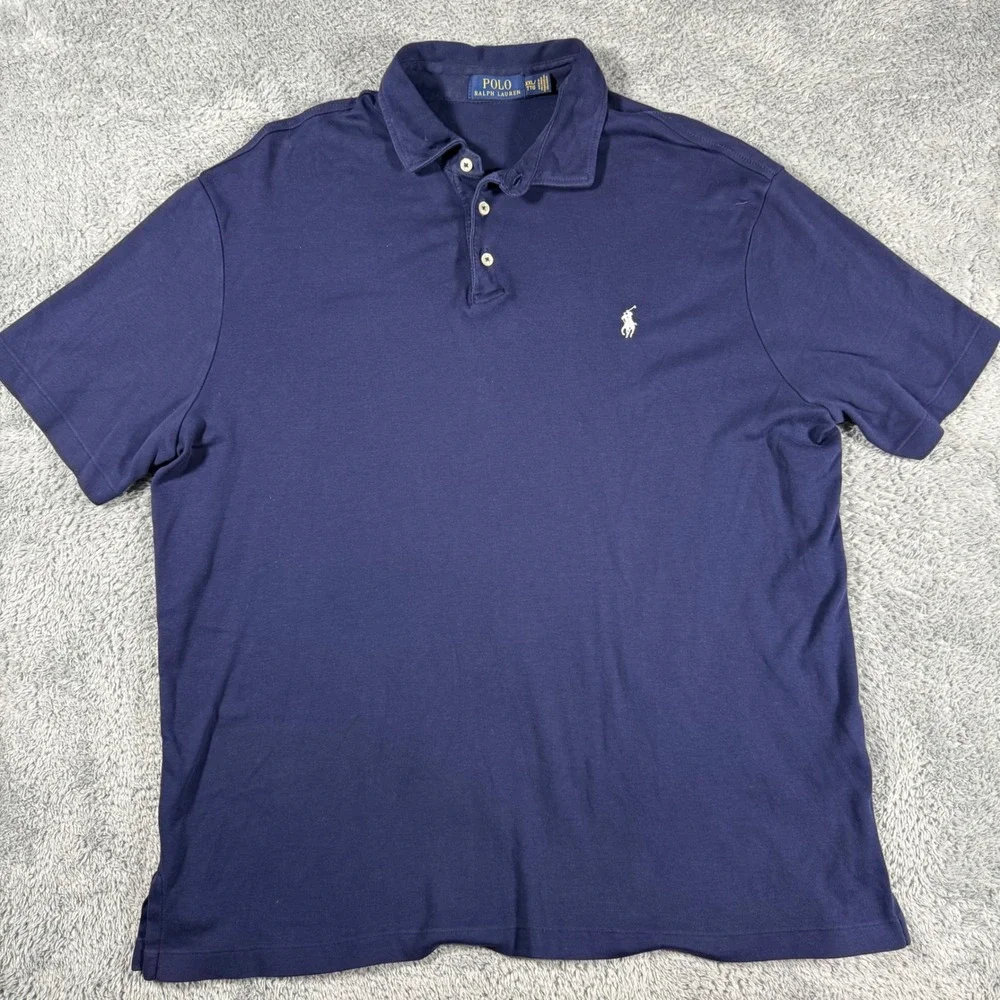 Polo Ralph Lauren Mens‎ XXL Navy Blue Polo Shirt White Pony